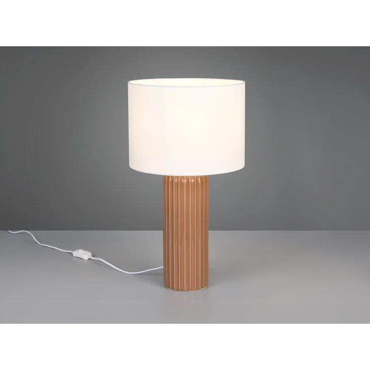 Große LED Tischleuchte mit Keramikfuß Mocca & Stoffschirm Beige, Höhe 51cm – Bild 3