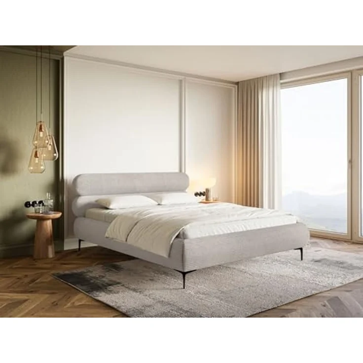 Selsey Polsterbett 160x200 cm Cord Greige – Bett mit Stauraum und Bettkasten, gepolstertes Bett mit Lattenrost und Metallrahmen, Doppelbett Schlafzimmer mit schwarzen Füßen und Gasdruckfedern – Bild 4