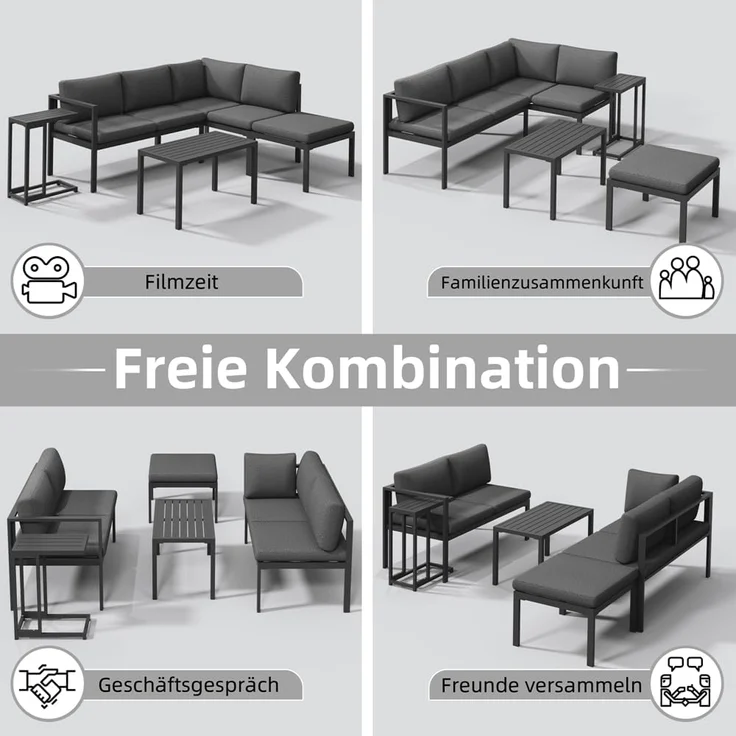 Mucola Sitzgruppe Aluminium Ecksofa mit Beistelltisch Lounge wetterfest Grau Tisch Balkonmöbel Terrasse Outdoor-Möbel – Bild 8