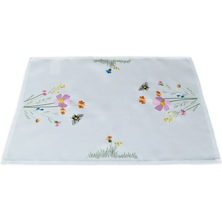 texpot Tischdecke Tischläufer Stickerei Blumen mit Bienen Frühling (1-tlg) – Bild 2