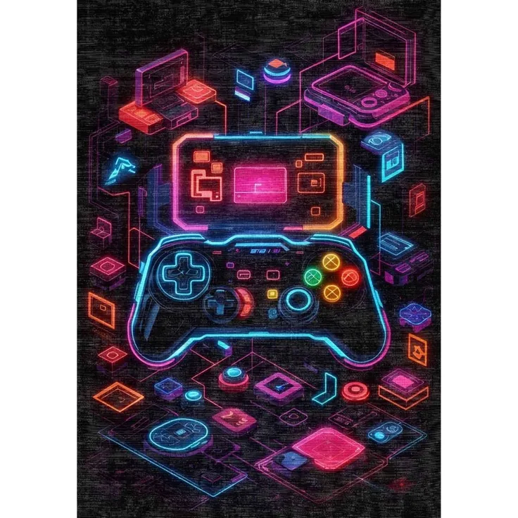 Bamyum Teppich Console Chenille Druck Teppich, Gaming Videospiel Waschbarer Teppich, Höhe: 150 mm, Einzelstück