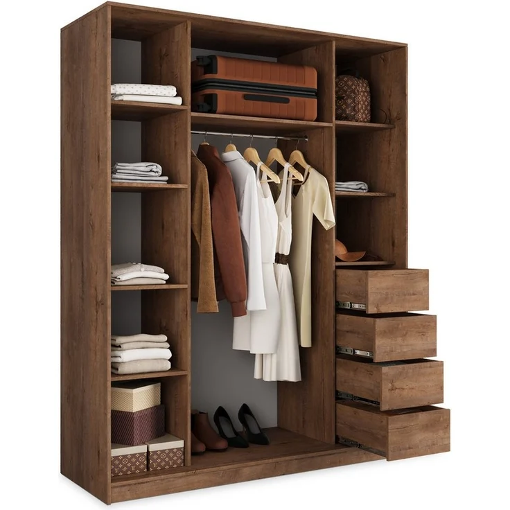 Masseno Schwebetürenschrank NATA Kleiderschrank mit Spiegel und Schubladen Schlafzimmerschrank – Bild 2