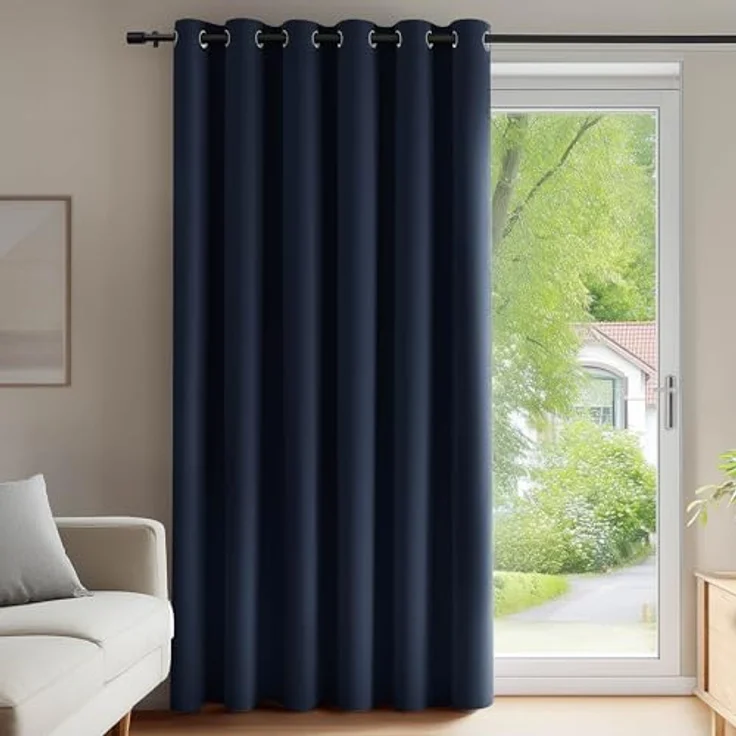 Deconovo Abdunklungsvorhang Blickdichte Vorhänge Thermogardine Dunkelblau | 1 Stück, H290 x B200 cm, Ösenschal, Abdunkelnd, Kälteschutz und Hitzeschutz, Vorhang für Schlafzimmer, Sichtschutz, UV-Schutz – Bild 1