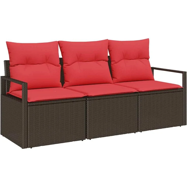 vidaXL Sofa Set mit Kissen 3 pcs Braun Poly Rattan 3346244 – Bild 2