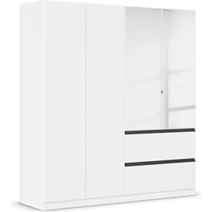 Rauch Möbel Costa, Kleiderschrank für Schlafzimmer, Kinderzimmer, Babyzimmer, Garderobe, Flur, 4-türig, mit Spiegel und 2 Schubladen, Push-to-Open, Zubehör Classic, Farbe Weiß, Breite 181 cm