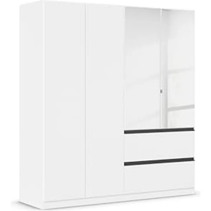 Rauch Möbel Costa, Kleiderschrank für Schlafzimmer, Kinderzimmer, Babyzimmer, Garderobe, Flur, 4-türig, mit Spiegel und 2 Schubladen, Push-to-Open, Zubehör Classic, Farbe Weiß, Breite 181 cm – Bild 1