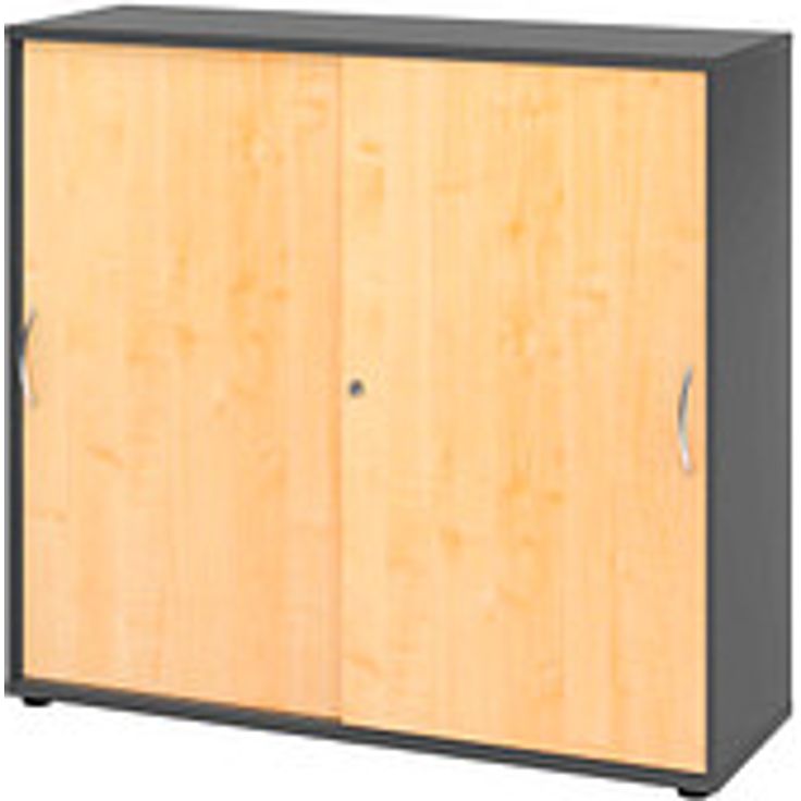 HAMMERBACHER Schiebetürenschrank 1753S, grafit/ahorn, 2 Fachböden, abschließbar, 120 x 40 x 110 cm