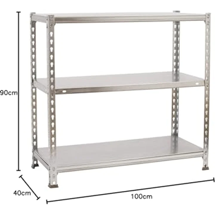Simon Rack Ecoclick Regal mit 3 Ebenen, 70 kg Tragkraft und Biegepunkt, 900 x 1000 x 400 mm, Schwerlastregal, Garagenregal, verzinkt – Bild 3