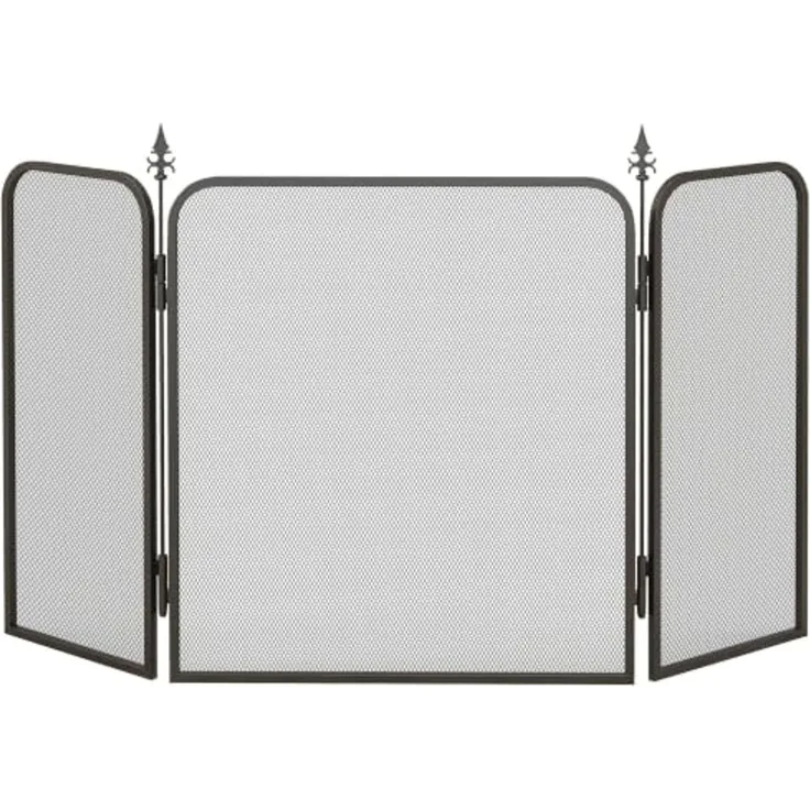 HOMCOM Kamingitter mit 3 Paneelen (Kaminschutzgitter, 1-tlg, Funkenschutzgitter), für Wohnzimmer, Schlafzimmer, Metall, 96x56 cm, Schwarz