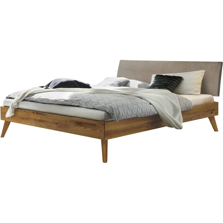 Hasena Massivholzbett Pesaro Wildeiche mit Kopfteil Sand 160x210 cm, Fußhöhe 20 cm – Trento – Bild 1