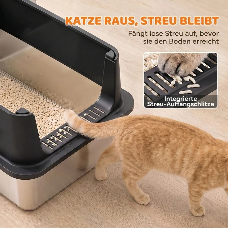 PawHut Katzentoilette, Edelstahl, Kunststoff, Schwarz, 60L x 40B x 30H cm – Bild 4