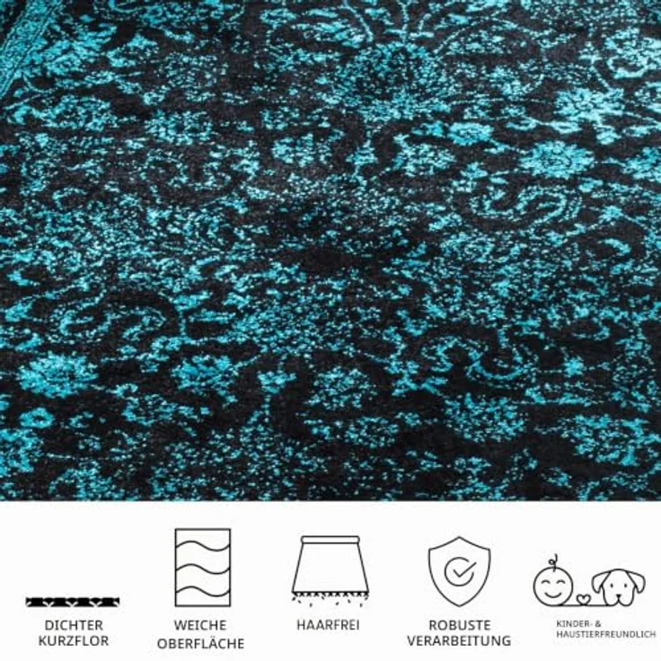 Safavieh Quadratischer Teppich 122x122 cm - Adirondack Collection - Transitional Design, Schwarz & Petrol, Pflegeleichte Synthetikmischung, Ideal für Wohnzimmer, Schlafzimmer, Büro – Bild 6