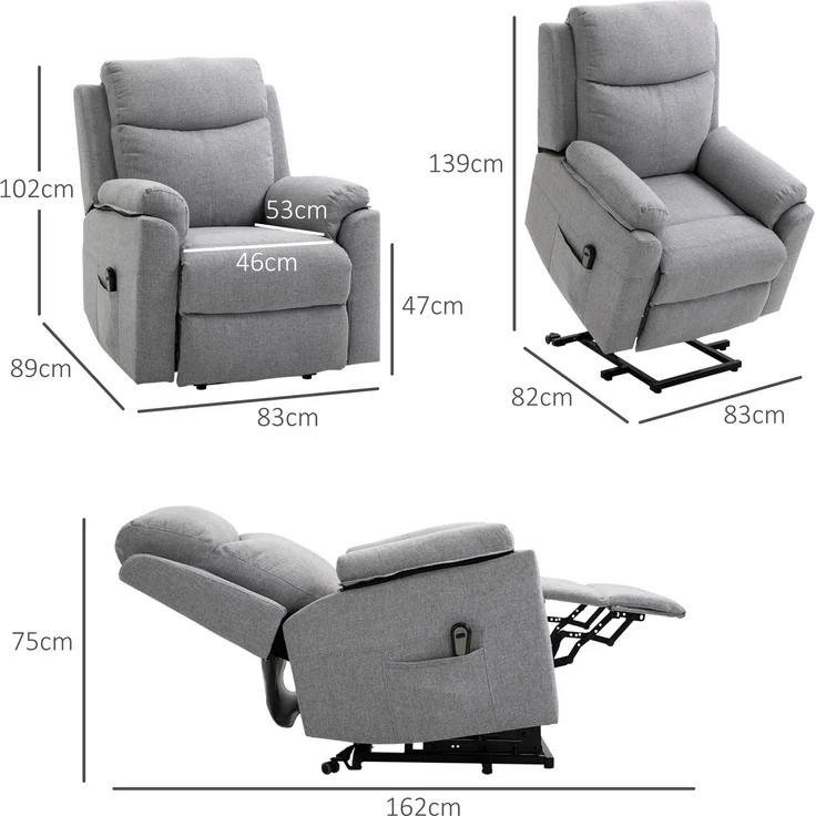 MELAYR, Relaxsessel mit Aufstehhilfe, elektrisch, Liegefunktion, Fernbedienung, Taschenfederkern, 83 x 89 x 102 cm, Grau – Bild 5