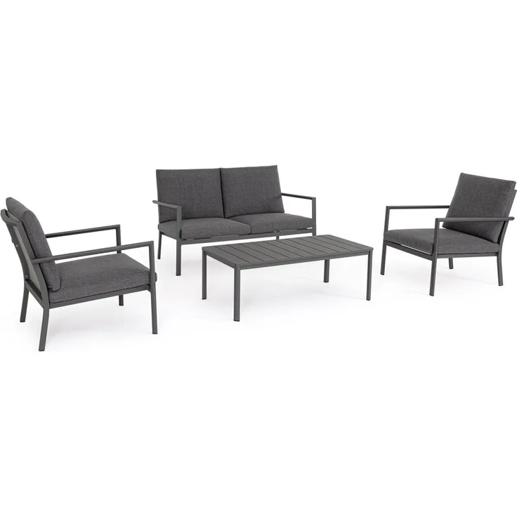 Garten-Set Ronoko aus Aluminium und Olefin-Gewebe, modern, anthrazit, 4-teilig für Outdoor