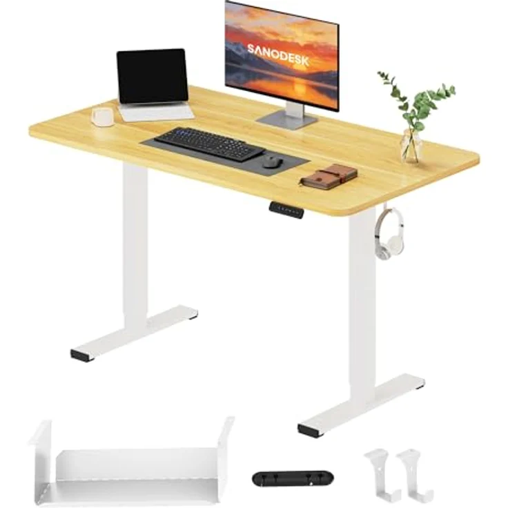 SANODESK Höhenverstellbarer Schreibtisch KOMPLETTE TISCHPLATTE Schreibtisch Höhenverstellbar Elektrisch Ergonomischer Steh-Sitz Tisch Computertisch für Heimbüro Homeoffice 120x60 cm(ahorn) – Bild 2