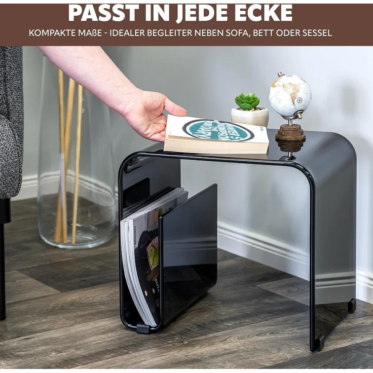 Acryl Beistelltisch mit Magazinhalter 2in1, schwarz-glänzend – Bild 7