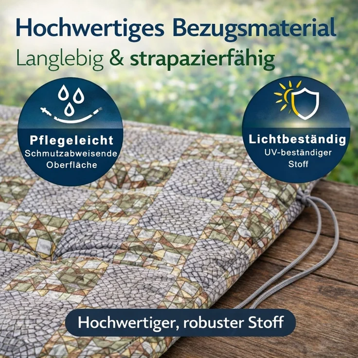 BURI 2x Auflagen Set Hochlehner für Gartenstühle 120x48x6cm Sesselauflagen Polster UV Lichtecht - Gartenstuhlauflagen Kariert Muster Stuhlkissen mit Dicker Schaumstoff Füllung (Graues Mosaik) – Bild 7