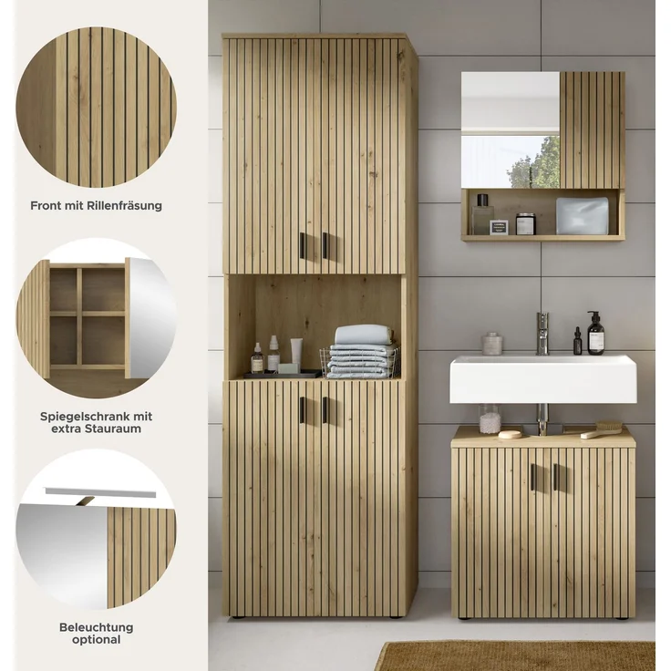 Badkombination B/H/T: 135x192x30 cm in Artisan Oak Nachbildung und -- – Bild 8