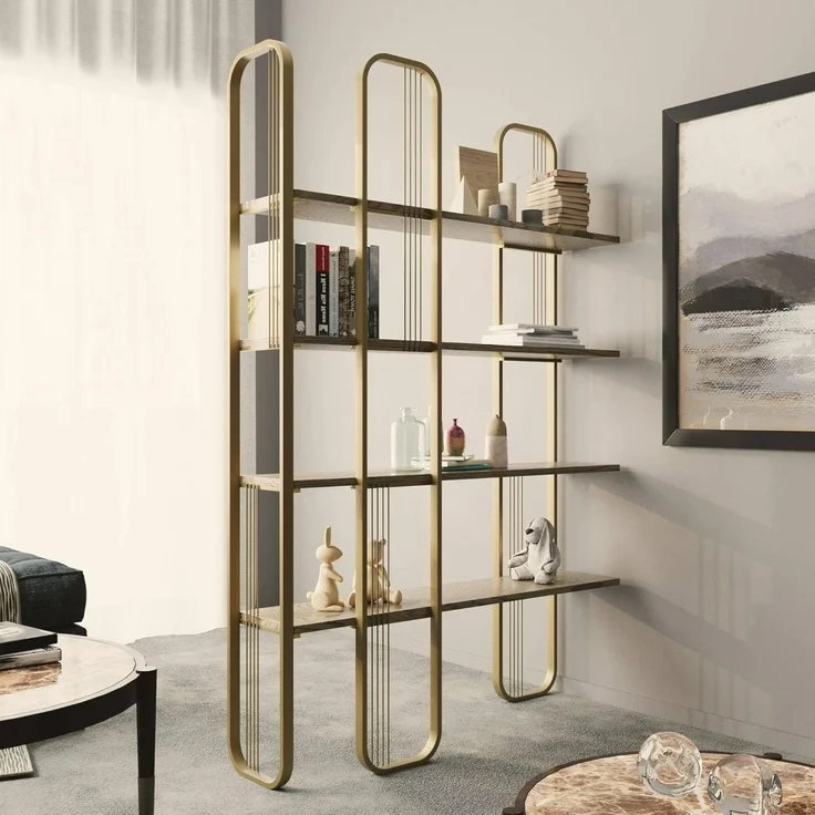 Dmora - Bücherregal Almena, Büroregal, Bücherregal, Bibliothek, 125 x 28 x 180 cm, Gold – Bild 4