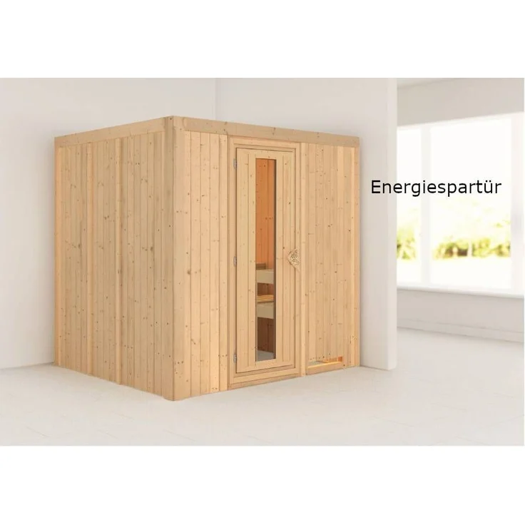Karibu Sauna Sodin + 9kW BIO-Kombiofen mit ext. Steuerung Easy Klarglas Ganzglastür – Bild 4