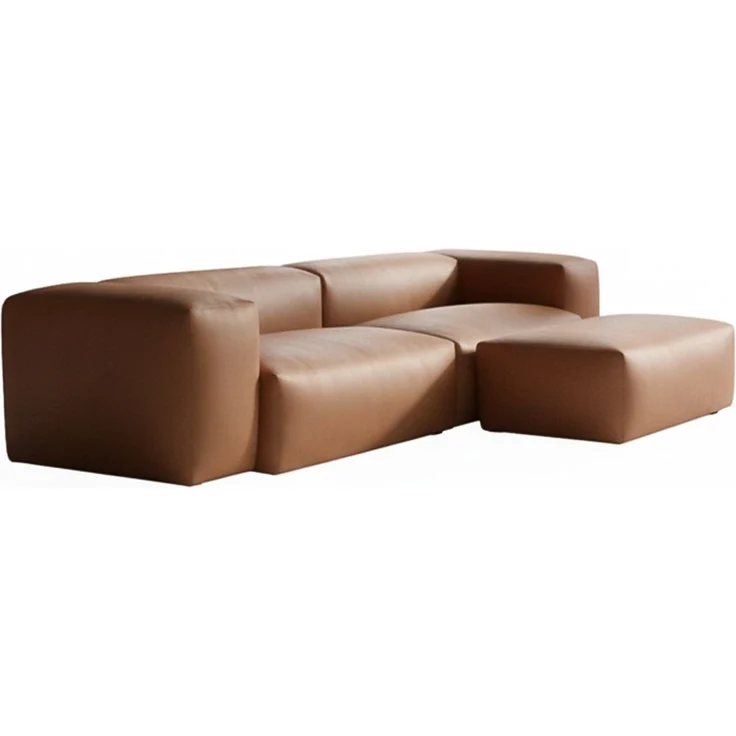 KAWOLA Sofa CELESTE 4-Sitzer mit Hocker Lederfaserstoff cognac 72 x 114 x 302 cm – Bild 3
