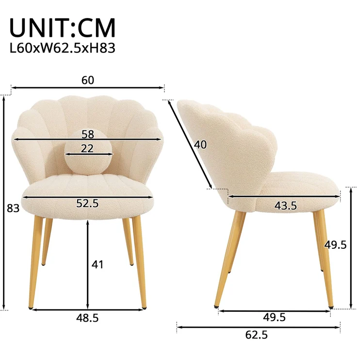 Esszimmerstühle im 4er-Set, je 60 x 62,5 x 83 cm, Bouclé-Bezug in Beige mit Zierkissen – Bild 2