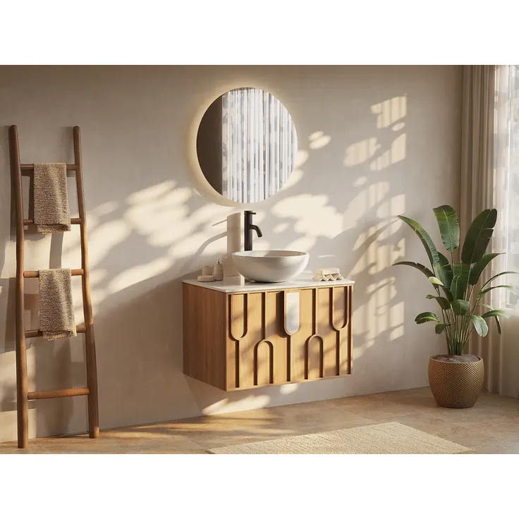 Vente-unique - MERKAN Waschbeckenmöbel Holz, Platte Beige - B 50 cm x H 49 cm x L 75 cm