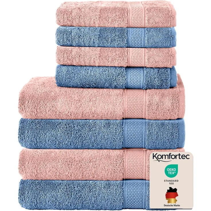 Komfortec Handtuch Set 100% Baumwolle, 4 Badetücher 70x140 und 4 Handtücher 50x100 cm, Frottee (Packung, 8-St), Badehandtuch & XXL Saunatuch, Weich, Towel, Groß