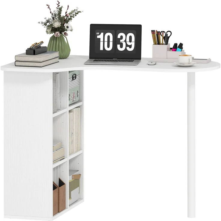 Unregelmäßiger Computertisch 100 x 59 cm mit 6 Fächern, 4 verstellbaren Einlegeböden und Stahlrahmen, weiß – Bild 2