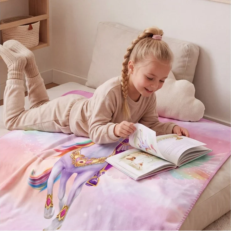 Wohndecke Unicorn Academy 130x160 cm, Sophia & Wildstar, MTOnlinehandel, Kuscheldecke mit Einhornmotiv in Rosa – Bild 3