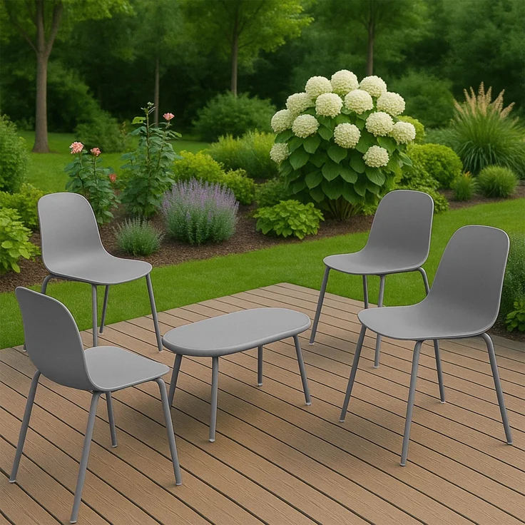 CLP 4er Sitzgruppe Veldin Set 1 Tisch 4 Stapelstühle wetterfest UV-beständig,dunkelgrau – Bild 4