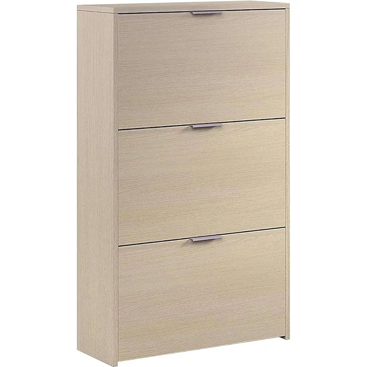 Habitdesign LC7877R Schuhschrank mit 3 Türen, schmal, Kapazität von 18 Paar Schuhen, Holzwerkstoff, Kanadische Eiche, 113 x 60 x 22 cm