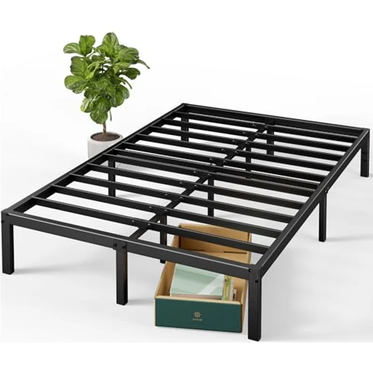 Zinus Elias Bett 100x200 cm - Höhe 36 cm mit Stauraum unter dem Bett - Metall-Plattformbettrahmen - Schwarz – Bild 4