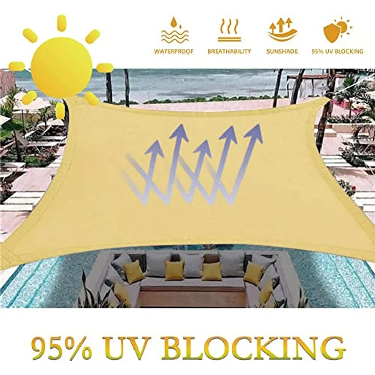 Dripex Sonnensegel Sonnenschutz Set inkl Befestigungsseile Rechteckig Wasserabweisend Polyester Imprägniert 95% UV Schutz Windschutz Wetterschutz 3X3 m für Balkon Garten Terrasse Sand – Bild 3