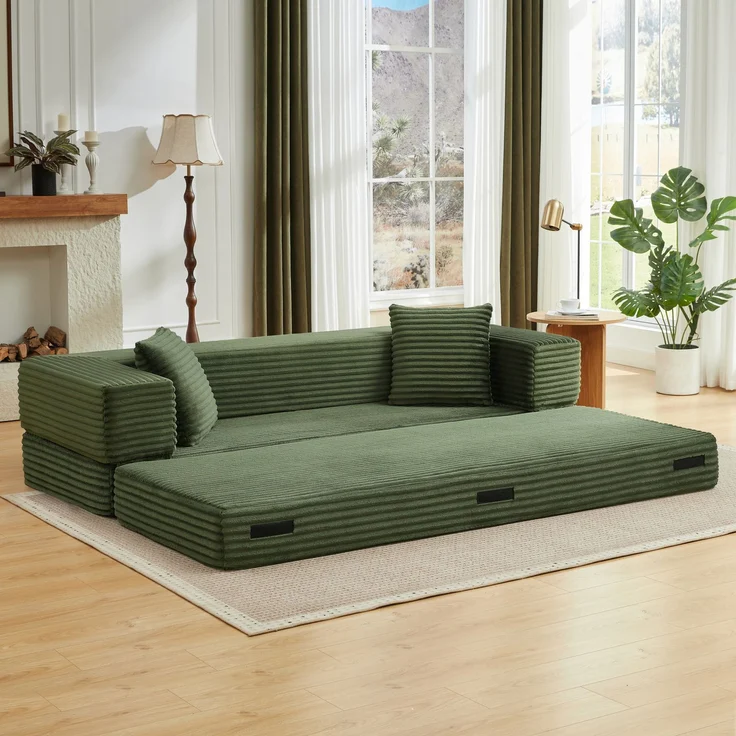 ZUBALIYA Schlafsofa, mit Schlaffunktion, H 60 × T 200 × B 76 cm, Grün, Schaumstoff – Bild 5