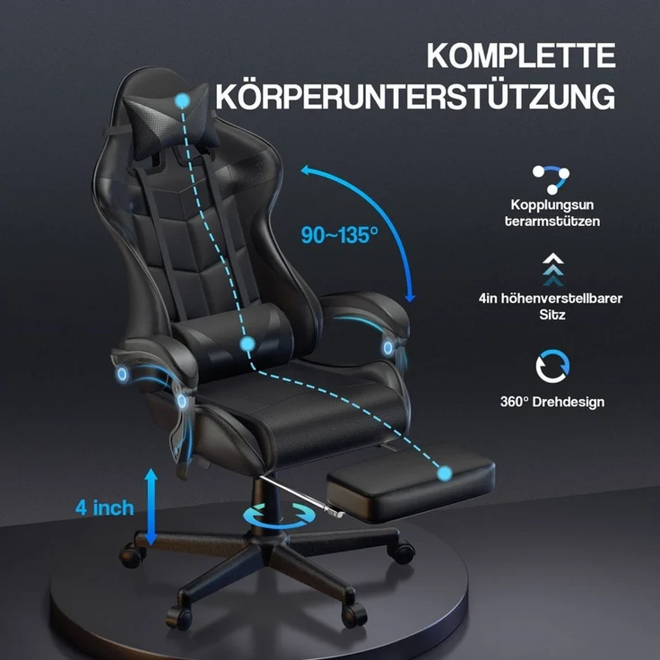 Ferghana Gaming-Stuhl Gaming Sessel mit Fußstütze,Kopfstütze,MassageLendenkissen (Packung), Ergonomisch Gaming Stuhl für Gamer YouTube Livestreaming Xbox – Bild 2