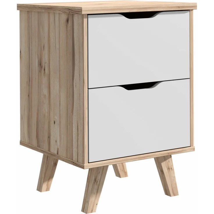 Nachtkommode >VANKKA< 2 Schübe, Planked Eiche Dekor / Weiss - 45x63,9x42cm (BxHxT) – Bild 1