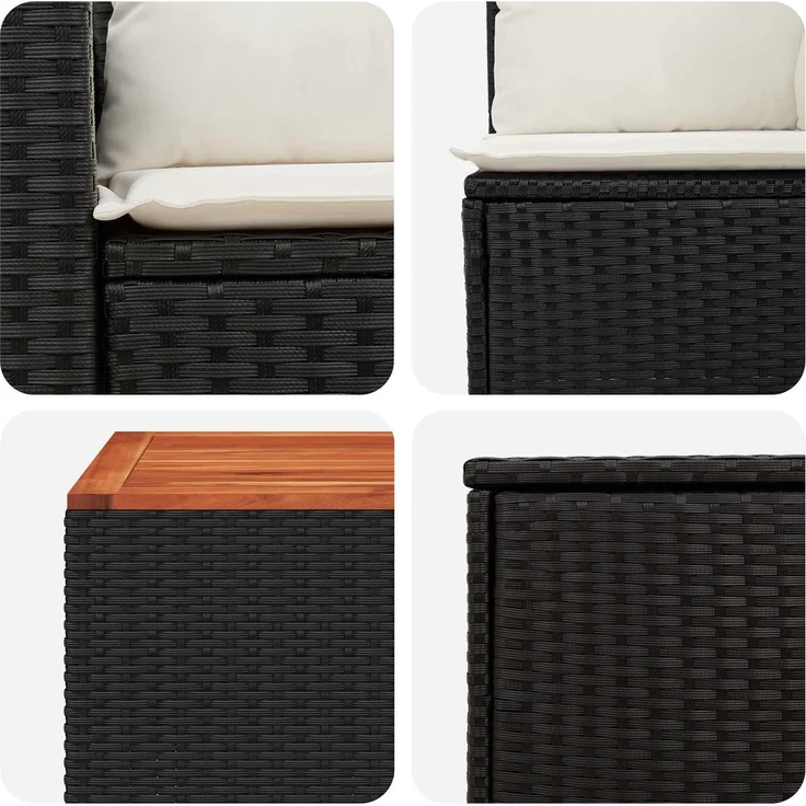 vidaXL Sofa Set 6 stk. Schwarz und Cremeweiß Polyrattan und Stahl 3447560 – Bild 9