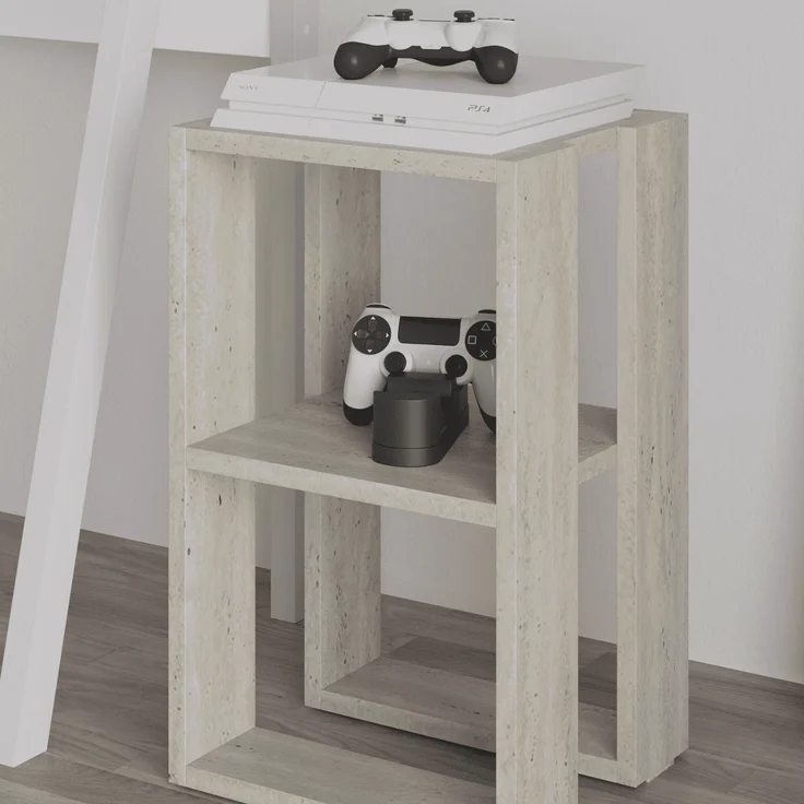 Calicosy Nachttisch mit 2 Regalböden, Travertin-Dekor H55 cm - LONIE - Beige – Bild 10
