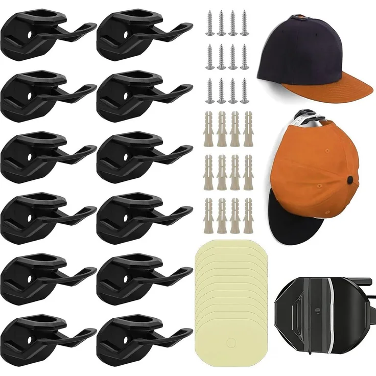 FOUORTUNATE-BEE Kleiderhaken 12er Kappenhalter selbstklebend für Baseballkappen und Mützen, Wandhalter für Caps und Hüte zur Aufbewahrung an Tür und Wand