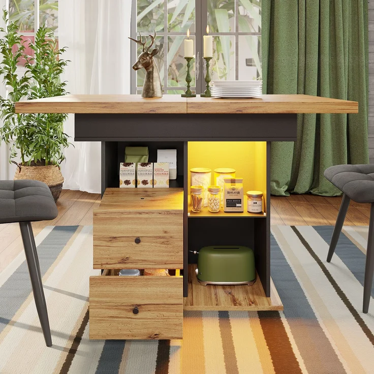 Esstisch Teleskoptisch(110-140×80cm), klappbarer Küchentisch für 4-6 Personen, Ausziehbarer Esstisch ,platzsparender Küchentisch,für Küche und Wohnzimmer,Tisch mit LED-Beleuchtung – Bild 4