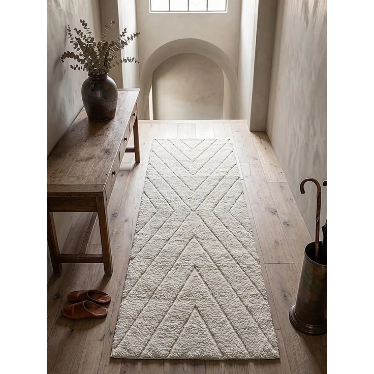 KADIMA DESIGN Teppich ATRIO Teppichläufer Creme 80x150 Berber Polypropylen Wohnzimmer, Läufer, Höhe: 31 mm, Strapazierfähig, Pflegeleicht, Farbecht