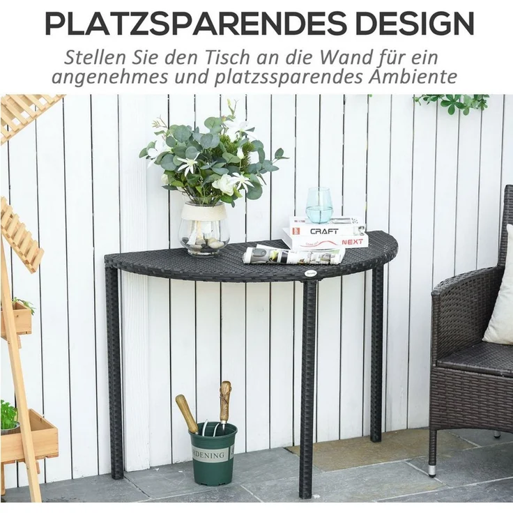Outsunny Beistelltisch Garten Beistelltisch (Tisch, 1-St, Balkontisch), Metall Schwarz 100 x 50 x 74 cm – Bild 3