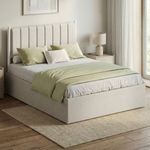 VASAGLE Bettgestell, 160 x 200 cm, hochklappbar Lattenrost, Stauraum unter dem Bett, mit Kopfteil, beige
