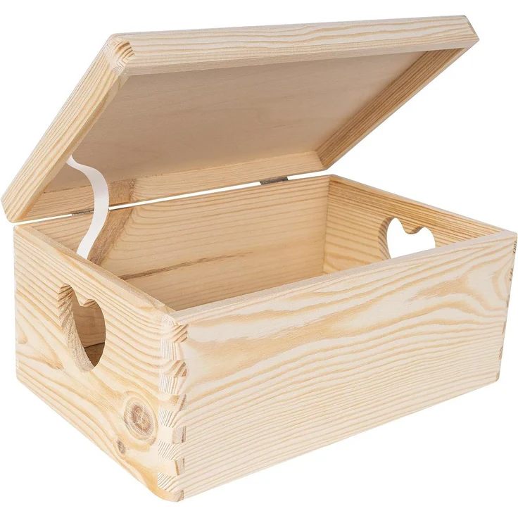 Creative Deco Aufbewahrungsbox Holzkiste mit Deckel Erinnerungsbox Holzbox, herzförmige Griffe