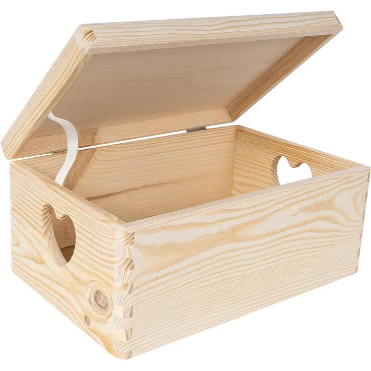 Creative Deco Aufbewahrungsbox Holzkiste mit Deckel Erinnerungsbox Holzbox, herzförmige Griffe