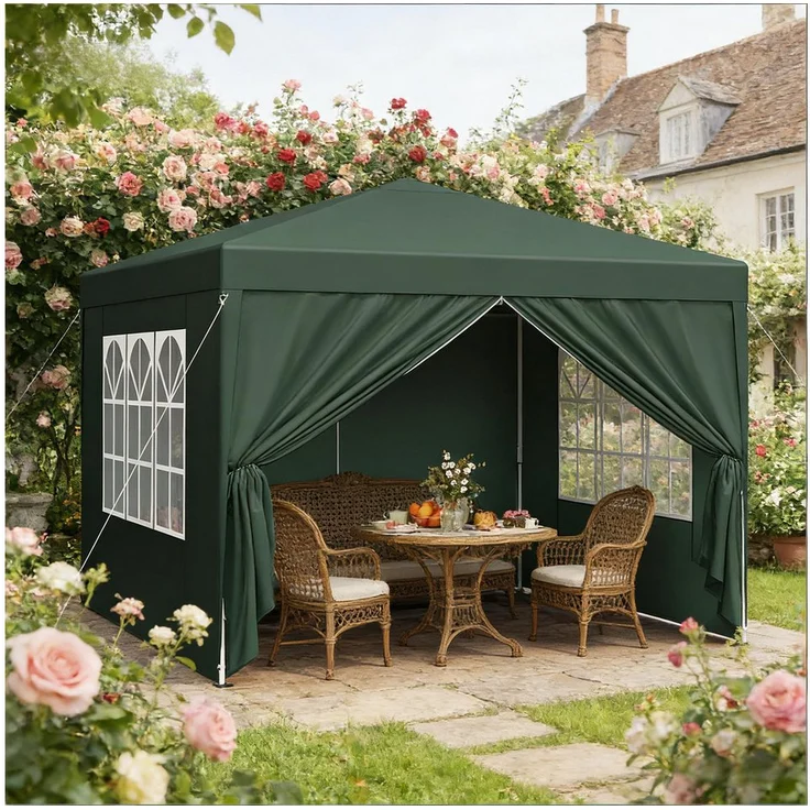 Odikalo 3x3 m Gartenpavillon Faltpavillon, winterfest mit robuster Metallrahmen-Konstruktion und 210D Silber-Oxford-Stoff, höhenverstellbar für Patio, Hochzeit und Catering