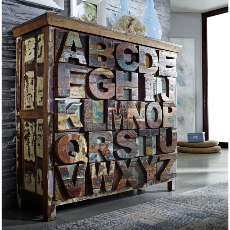 Kommode Altholz 90x40x100 mehrfarbig lackiert NATURE OF SPIRIT #70 – Bild 3