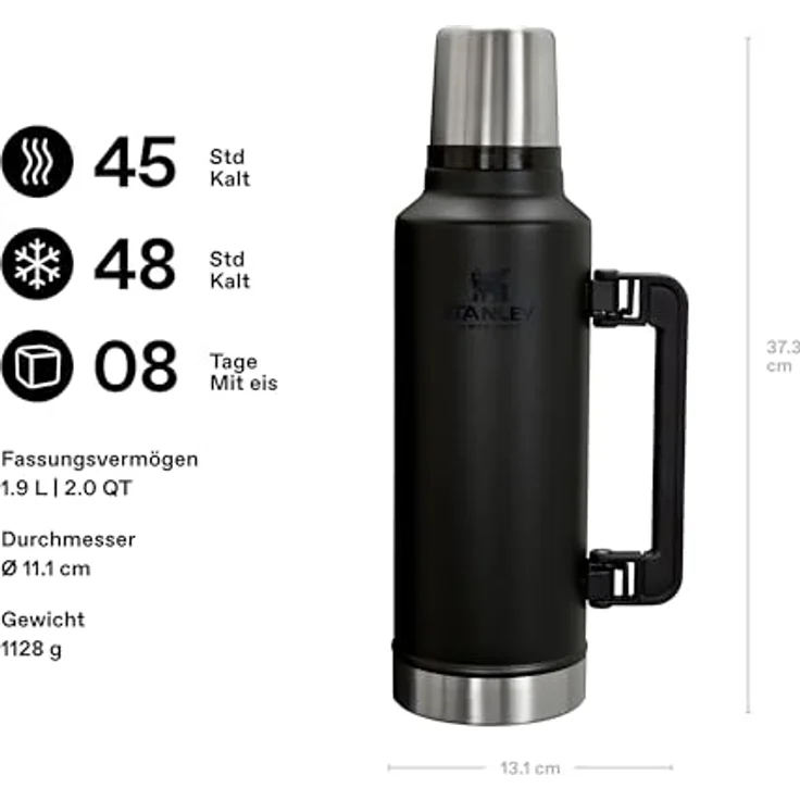 Stanley Classic Legendary 1.9L - Hält 45 Stunden Heiß Oder Kalt - Edelstahl - BPA-Frei - Spülmaschinenfest - Black 2.0 – Bild 3