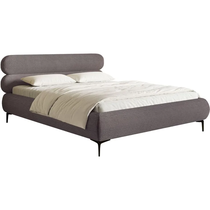 Selsey Polsterbett 180x200 cm Cord Braun – gepolstertes Bett 180x200 mit Lattenrost, stabiles Bettgestell mit goldfarbenen Metallfüßen, modernes Doppelbett im zeitlosen Design fürs Schlafzimmer